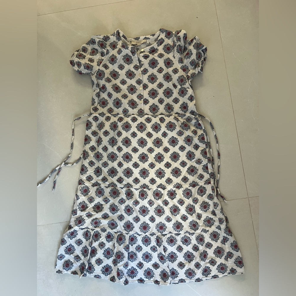 Cute summer dress, LOFT, size 2P. Blue and red Floral denim pattern